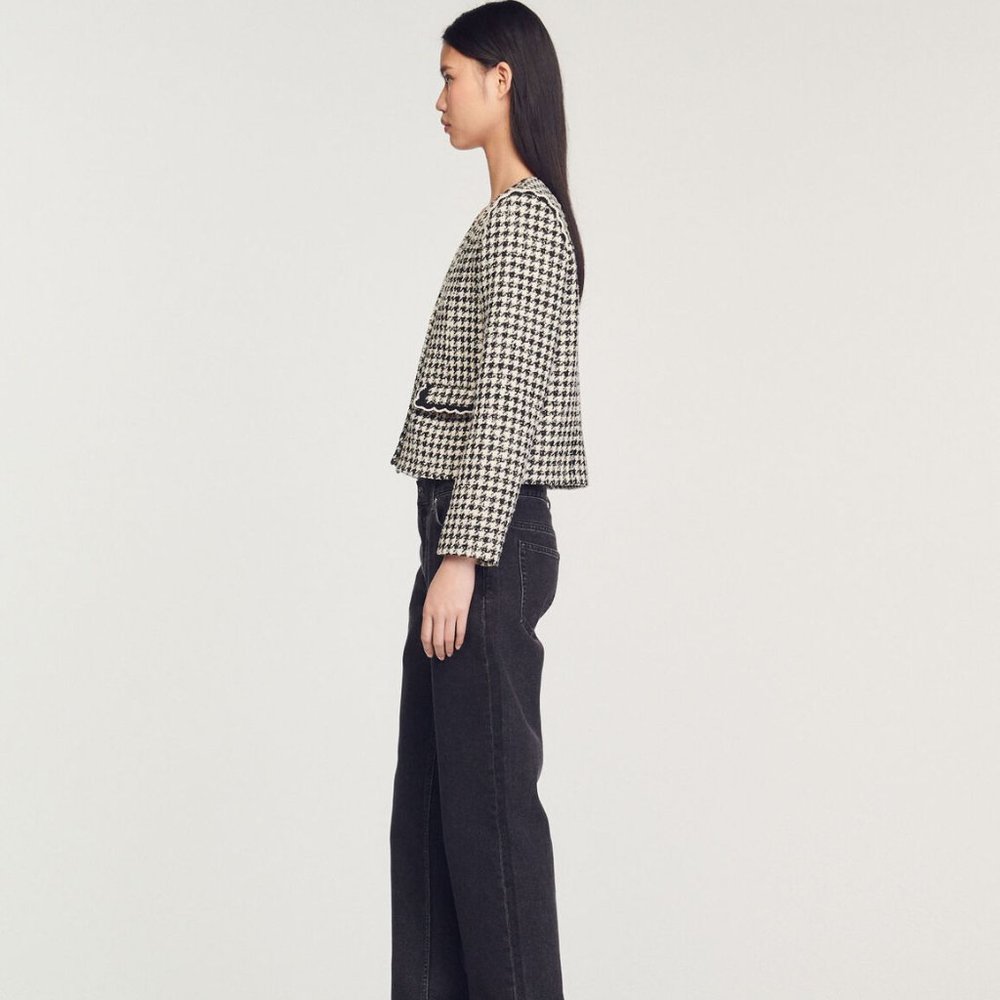 Sandro Houndstooth Tweed Jacket, Black, Size 36 / S - Picture 11 of 11
